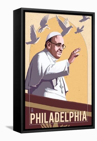 Philadelphia, Pennsylvania - Pope and Doves - Lithography Style-Lantern Press-Framed Stretched Canvas