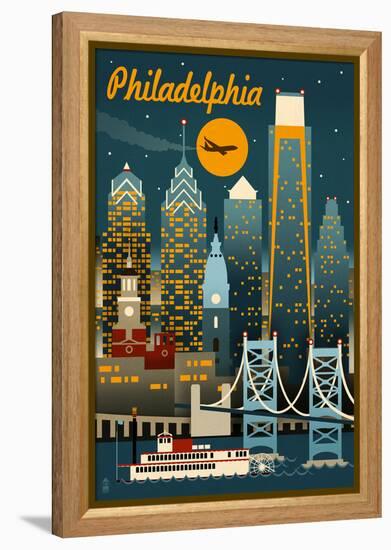 Philadelphia, Pennsylvania - Retro Skyline-Lantern Press-Framed Stretched Canvas