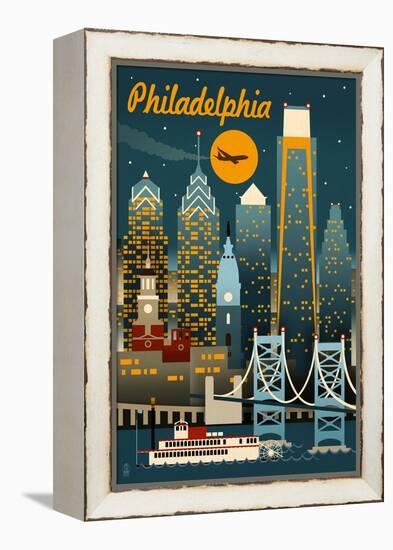 Philadelphia, Pennsylvania - Retro Skyline-Lantern Press-Framed Stretched Canvas