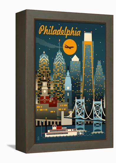Philadelphia, Pennsylvania - Retro Skyline-Lantern Press-Framed Stretched Canvas