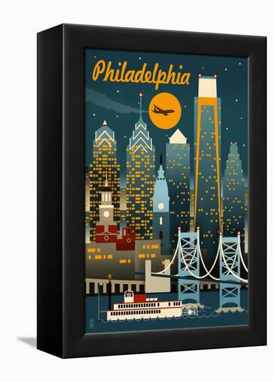 Philadelphia, Pennsylvania - Retro Skyline-Lantern Press-Framed Stretched Canvas