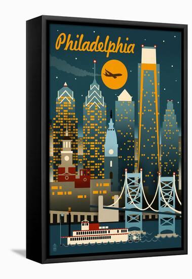 Philadelphia, Pennsylvania - Retro Skyline-Lantern Press-Framed Stretched Canvas