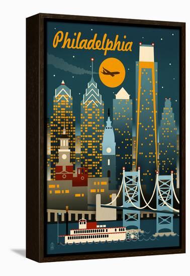 Philadelphia, Pennsylvania - Retro Skyline-Lantern Press-Framed Stretched Canvas