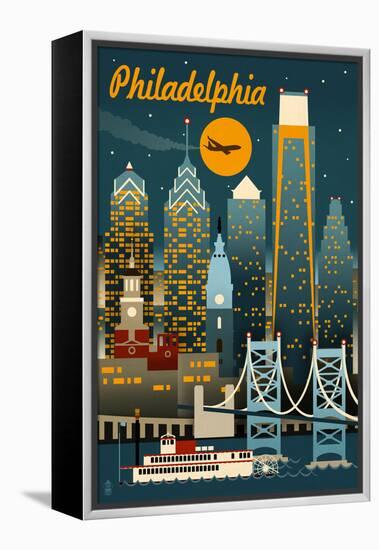 Philadelphia, Pennsylvania - Retro Skyline-Lantern Press-Framed Stretched Canvas