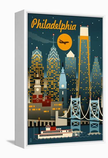 Philadelphia, Pennsylvania - Retro Skyline-Lantern Press-Framed Stretched Canvas