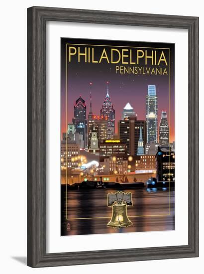 Philadelphia, Pennsylvania - Skyline at Night-Lantern Press-Framed Art Print