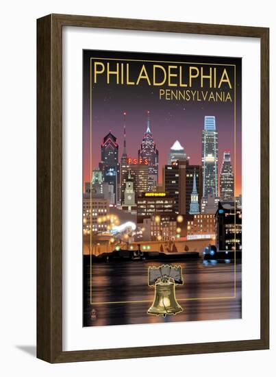 Philadelphia, Pennsylvania - Skyline at Night-Lantern Press-Framed Art Print