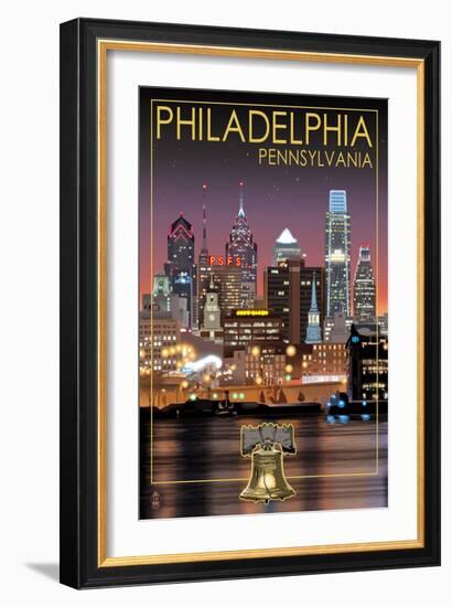 Philadelphia, Pennsylvania - Skyline at Night-Lantern Press-Framed Art Print