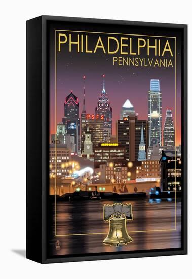 Philadelphia, Pennsylvania - Skyline at Night-Lantern Press-Framed Stretched Canvas