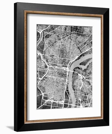 Philadelphia Pennsylvania Street Map-Michael Tompsett-Framed Art Print