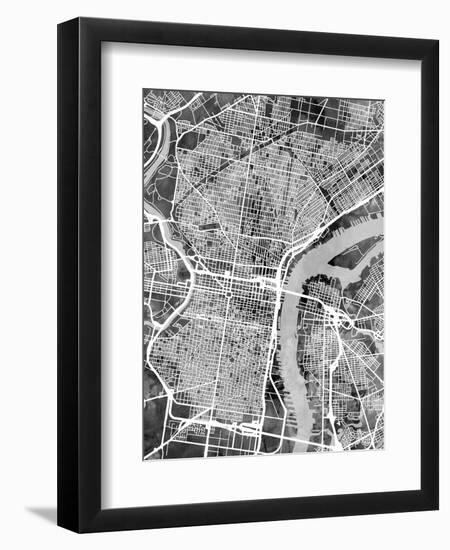 Philadelphia Pennsylvania Street Map-Michael Tompsett-Framed Art Print