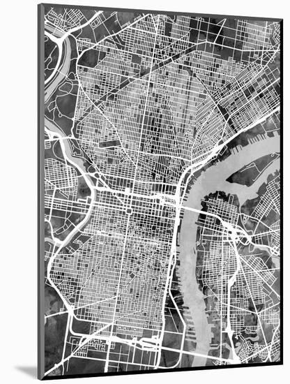 Philadelphia Pennsylvania Street Map-Michael Tompsett-Mounted Art Print