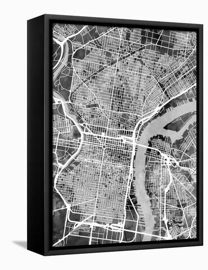 Philadelphia Pennsylvania Street Map-Michael Tompsett-Framed Stretched Canvas