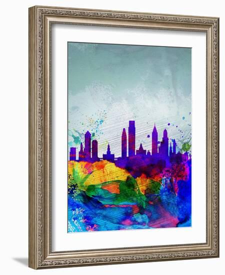 Philadelphia Watercolor Skyline-NaxArt-Framed Art Print