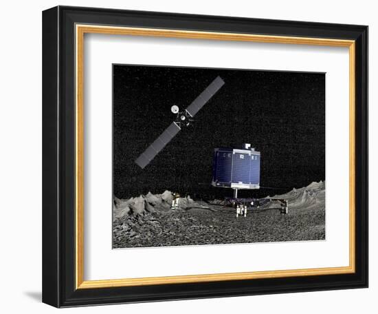 Philae Lander on Surface of a Comet with Rosetta Probe Above-null-Framed Premium Giclee Print