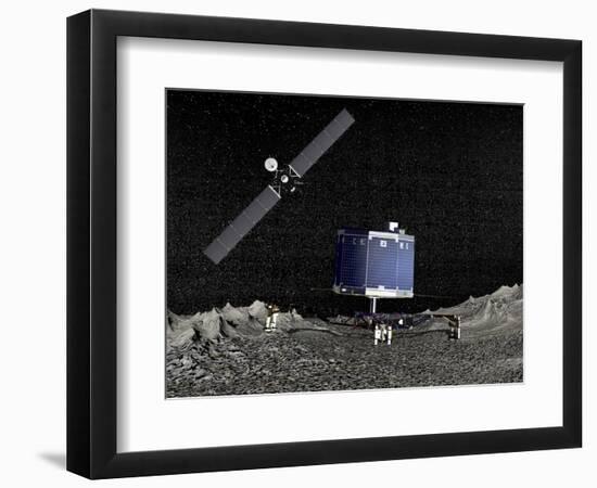 Philae Lander on Surface of a Comet with Rosetta Probe Above-null-Framed Art Print