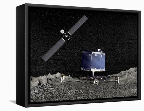 Philae Lander on Surface of a Comet with Rosetta Probe Above-null-Framed Stretched Canvas