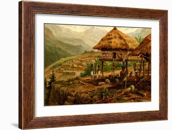 Philippine Village with Natives and Grass Guts on Stilts-F.W. Kuhnert-Framed Art Print