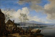 An Extensive River Landscape with Soldiers and a Standard Bearer Watering their Horses-Philips Wouwermans-Mounted Giclee Print