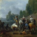 Riders Watering their Horses (Panel)-Philips Wouwermans Or Wouwerman-Giclee Print