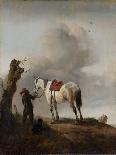 An Extensive River Landscape with Soldiers and a Standard Bearer Watering their Horses-Philips Wouwermans-Giclee Print
