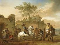 An Extensive River Landscape with Soldiers and a Standard Bearer Watering their Horses-Philips Wouwermans-Giclee Print