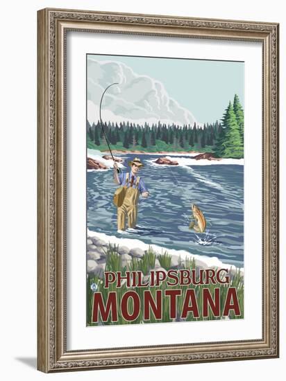 Philipsburg, Montana - Fly Fisherman-Lantern Press-Framed Art Print