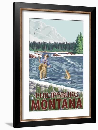 Philipsburg, Montana - Fly Fisherman-Lantern Press-Framed Art Print