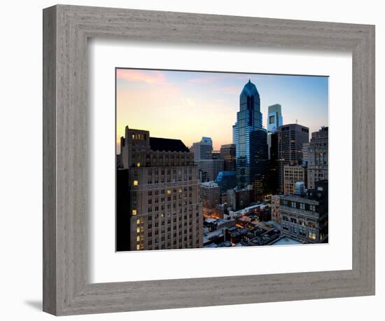 Philly Skyscrapers at Nightfall, Philadelphia, Pennsylvania, United States-Philippe Hugonnard-Framed Photographic Print