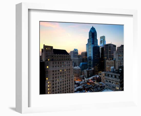 Philly Skyscrapers at Nightfall, Philadelphia, Pennsylvania, United States-Philippe Hugonnard-Framed Photographic Print