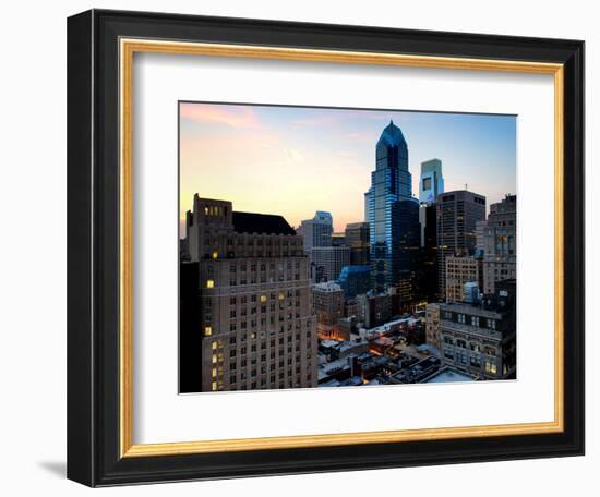 Philly Skyscrapers at Nightfall, Philadelphia, Pennsylvania, United States-Philippe Hugonnard-Framed Photographic Print