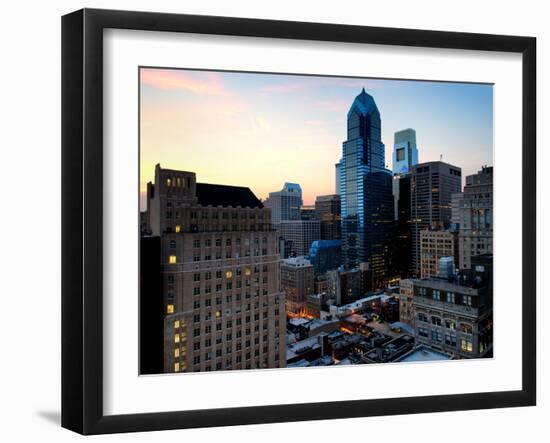 Philly Skyscrapers at Nightfall, Philadelphia, Pennsylvania, United States-Philippe Hugonnard-Framed Photographic Print