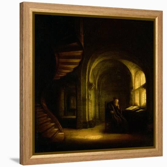 Philosopher with an Open Book, 1625-7-Rembrandt van Rijn-Framed Premier Image Canvas