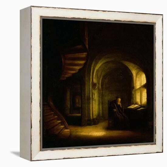 Philosopher with an Open Book, 1625-7-Rembrandt van Rijn-Framed Premier Image Canvas