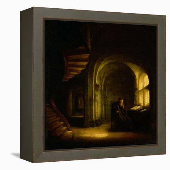 Philosopher with an Open Book, 1625-7-Rembrandt van Rijn-Framed Premier Image Canvas