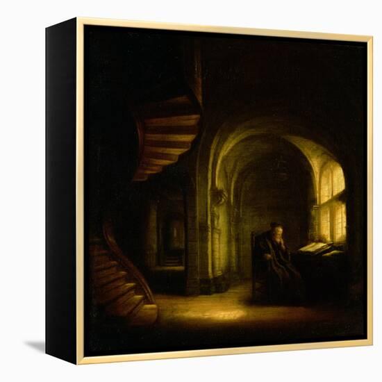 Philosopher with an Open Book, 1625-7-Rembrandt van Rijn-Framed Premier Image Canvas