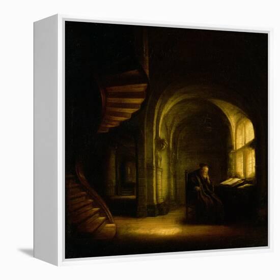 Philosopher with an Open Book, 1625-7-Rembrandt van Rijn-Framed Premier Image Canvas