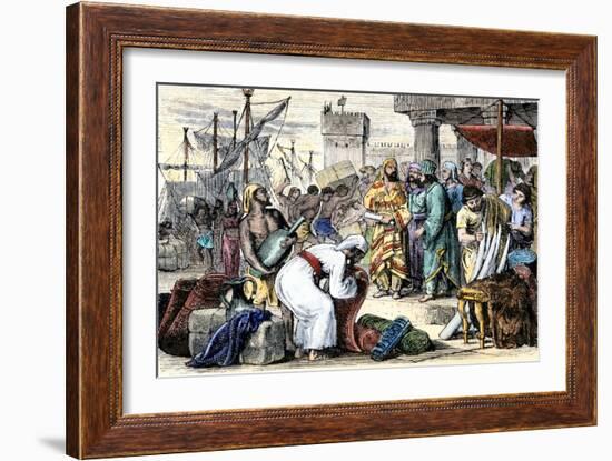 Phoenician Sailors Trading Goods in an Ancient Mediterranean Seaport-null-Framed Giclee Print