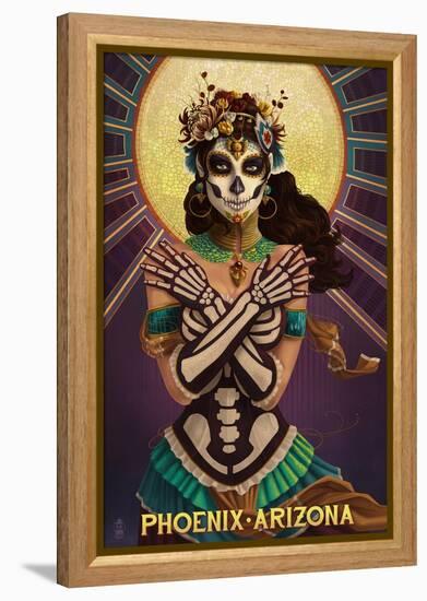 Phoenix, Arizona - Day of the Dead Crossbones-Lantern Press-Framed Stretched Canvas