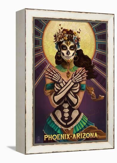 Phoenix, Arizona - Day of the Dead Crossbones-Lantern Press-Framed Stretched Canvas