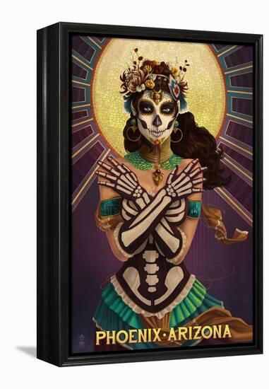 Phoenix, Arizona - Day of the Dead Crossbones-Lantern Press-Framed Stretched Canvas