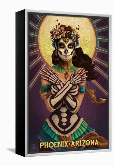 Phoenix, Arizona - Day of the Dead Crossbones-Lantern Press-Framed Stretched Canvas