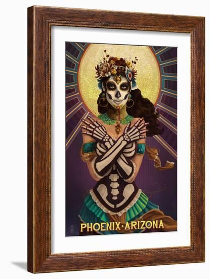 Phoenix, Arizona - Day of the Dead Crossbones-Lantern Press-Framed Art Print