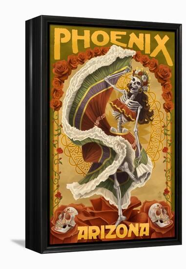 Phoenix, Arizona - Day of the Dead Dancing Skeleton-Lantern Press-Framed Stretched Canvas