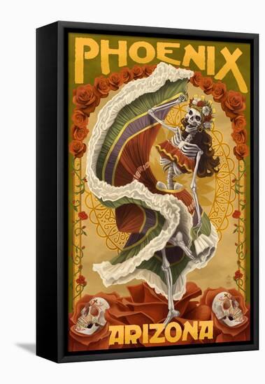 Phoenix, Arizona - Day of the Dead Dancing Skeleton-Lantern Press-Framed Stretched Canvas