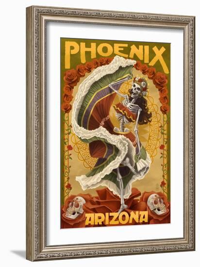 Phoenix, Arizona - Day of the Dead Dancing Skeleton-Lantern Press-Framed Art Print