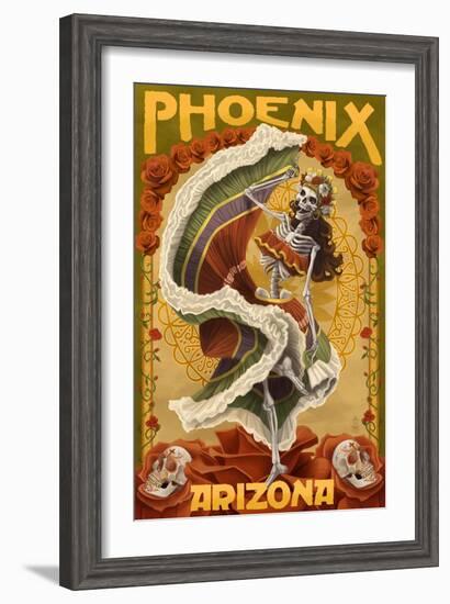 Phoenix, Arizona - Day of the Dead Dancing Skeleton-Lantern Press-Framed Art Print