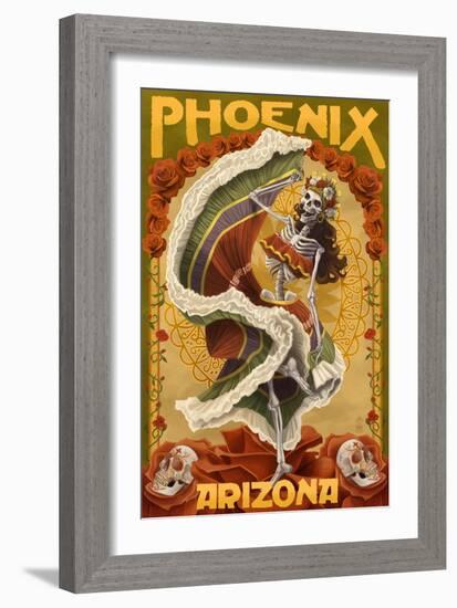 Phoenix, Arizona - Day of the Dead Dancing Skeleton-Lantern Press-Framed Art Print