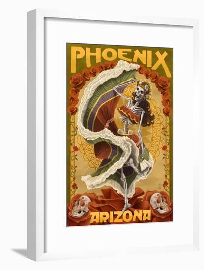 Phoenix, Arizona - Day of the Dead Dancing Skeleton-Lantern Press-Framed Art Print