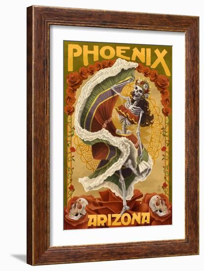 Phoenix, Arizona - Day of the Dead Dancing Skeleton-Lantern Press-Framed Art Print